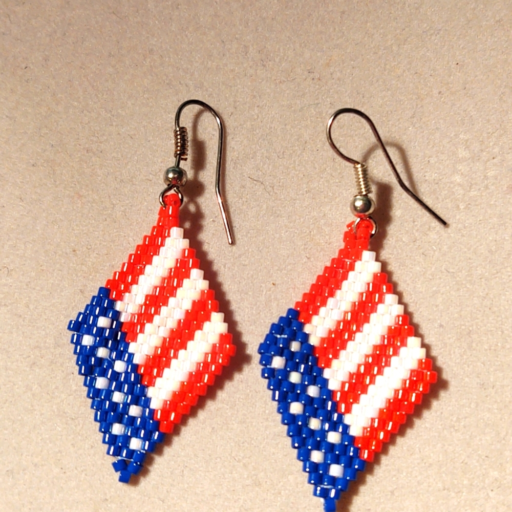 Patriotic Bead Earrings Handmade